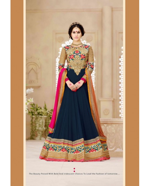 Luscious Navy Blue Color Wedding Wear Designer Anarkali Suit